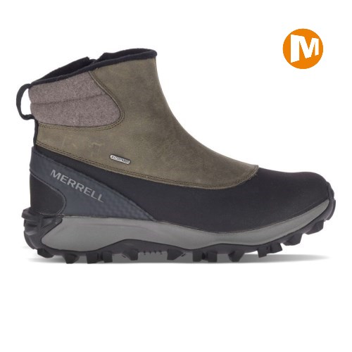 Merrell Thermo Kiruna Mid Zip Waterproof Winterstiefel Damen Schwarz/Olivgrün [DE-GZMUC]